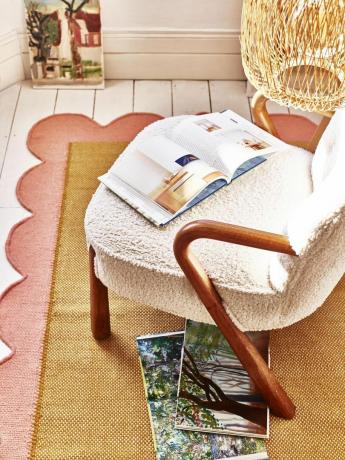 Secīlija austs ķemmīšais dzeltenās vilnas kokvilnas paklājs, Oliver Bonas