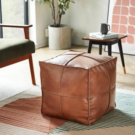 Tan Leather Cube Puffe