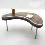 Miniatūra stikla bumeranga galds, koka galds, mini mēbeles, miniatūras mēbeles, mini galds, Dollhouse miniatūra