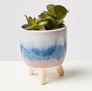 Suelo rozā un zils keramikas augu pods mazs