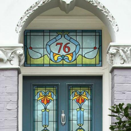 Art Deco mājas numurs, vitrāža. čalot logu plēve