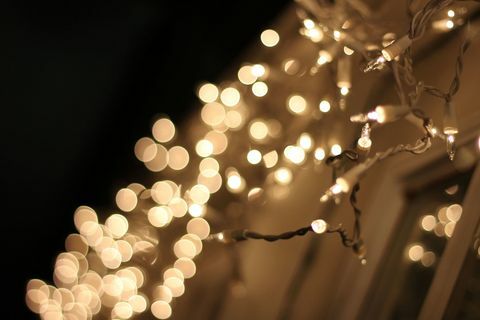 Close-Up, dēļ, apgaismots, stīgas, Gaismas, pa, ziemsvētki, Night