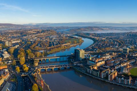 Atmosfēras, apskate, dēļ, Newport, pilsēta, dienvidu, Wales