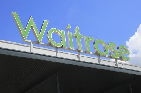 Maurs, Waitrose, lielveikals, veikals, dot zīmi, pretēji, grūtsirdība, debess, Ipswich, Suffolk, England